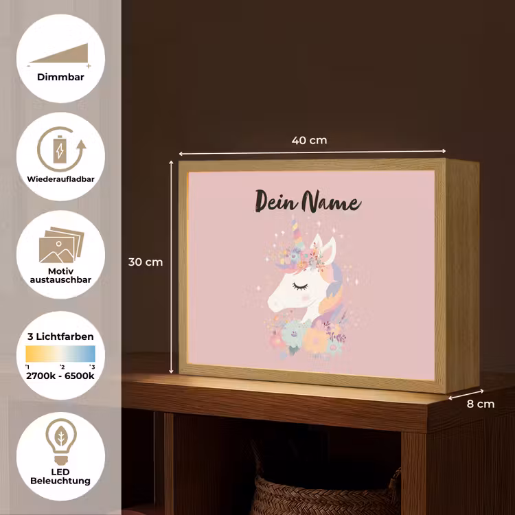 Eenhoorn - Roze - Bloemen Light Box met batterij (Wandlamp kind) middel -USP_websiteoverzichtDE