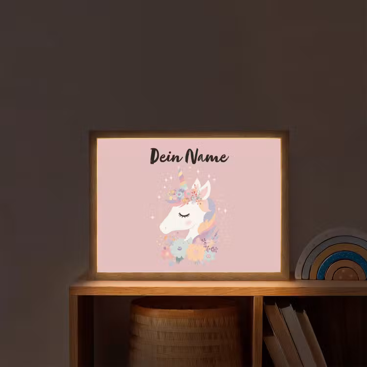 Eenhoorn - Roze - Bloemen Light Box met batterij (Wandlamp kind) middel -sfeer1_kind