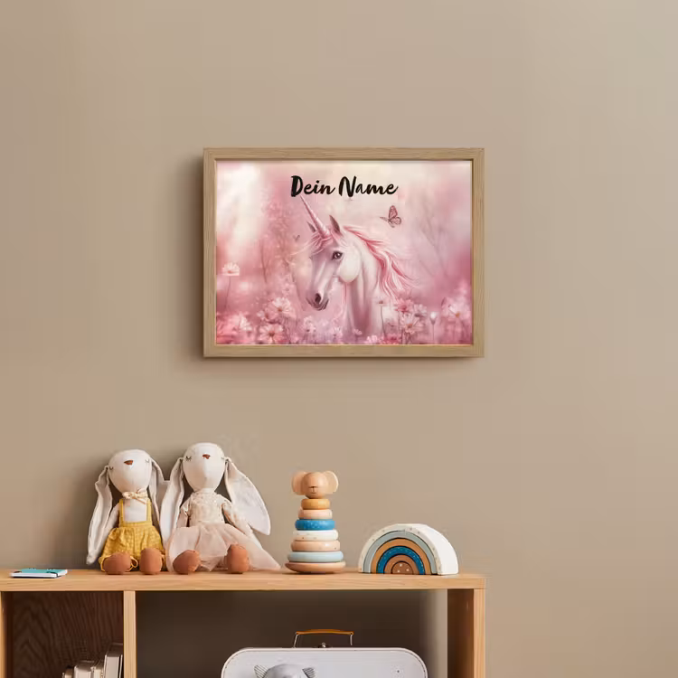 Eenhoorn - Roze - Vlinders - Bloemen Light Box met batterij (Wandlamp kind) middel -sfeer2_kind