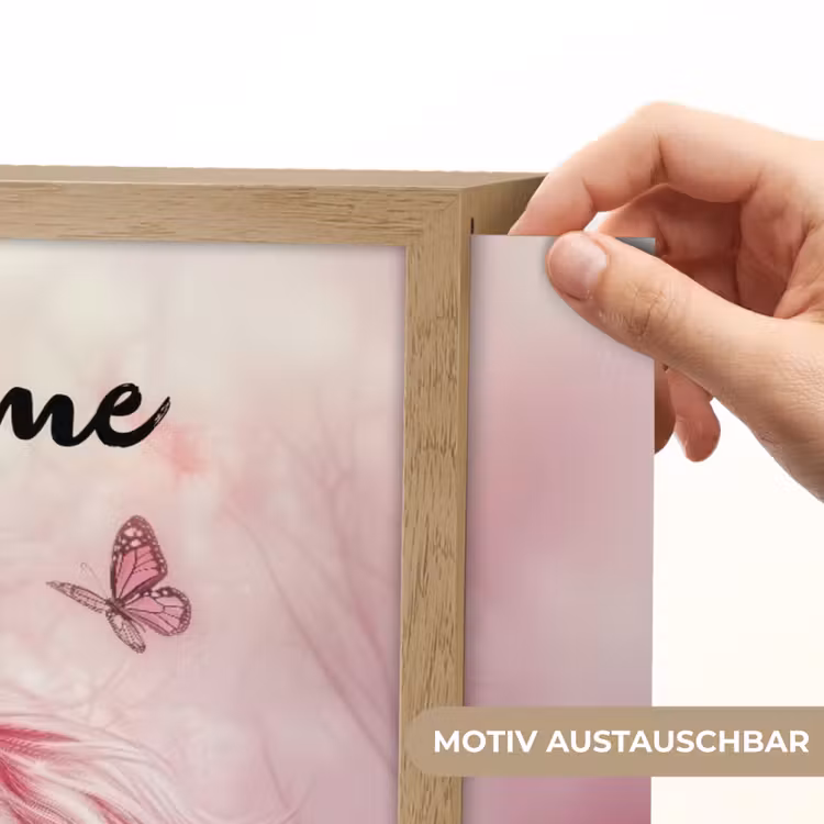 Eenhoorn - Roze - Vlinders - Bloemen Light Box met batterij (Wandlamp kind) middel -USP_websiteprintDE