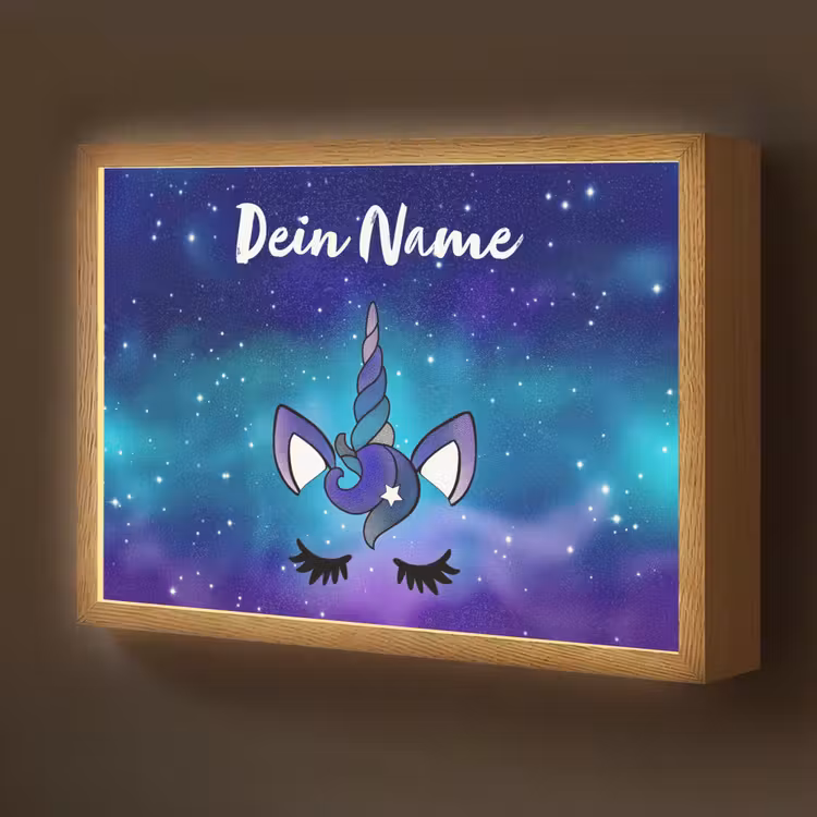 Eenhoorn - Sterrenhemel - Wimpers - Blauw Light Box met batterij (Wandlamp kind) middel -z3d_website