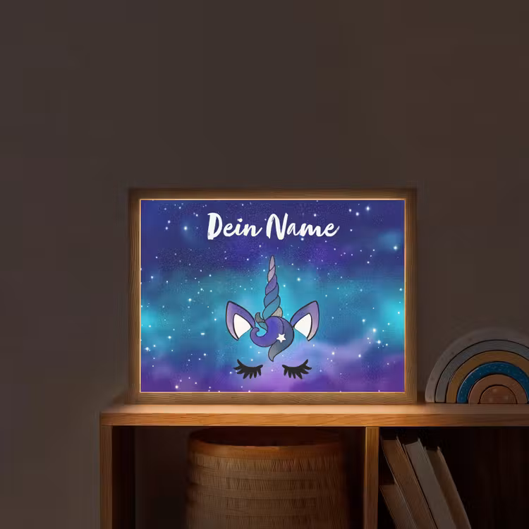 Eenhoorn - Sterrenhemel - Wimpers - Blauw Light Box met batterij (Wandlamp kind) middel -sfeer1_kind