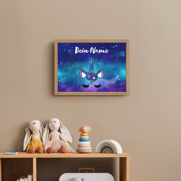 Eenhoorn - Sterrenhemel - Wimpers - Blauw Light Box met batterij (Wandlamp kind) middel -sfeer2_kind
