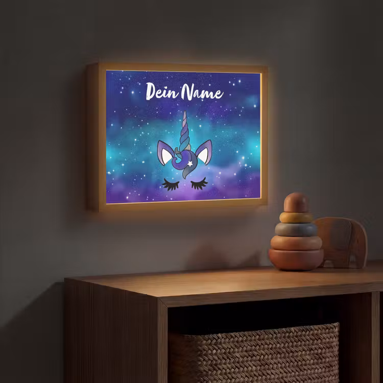 Eenhoorn - Sterrenhemel - Wimpers - Blauw Light Box met batterij (Wandlamp kind) middel -sfeer5_kind