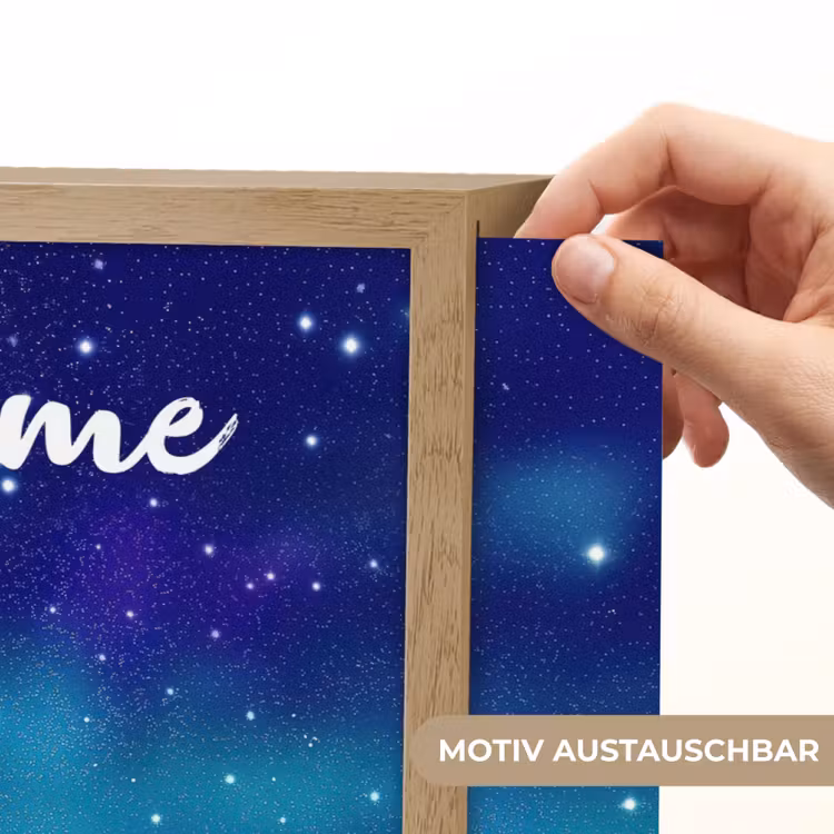 Eenhoorn - Sterrenhemel - Wimpers - Blauw Light Box met batterij (Wandlamp kind) middel -USP_websiteprintDE
