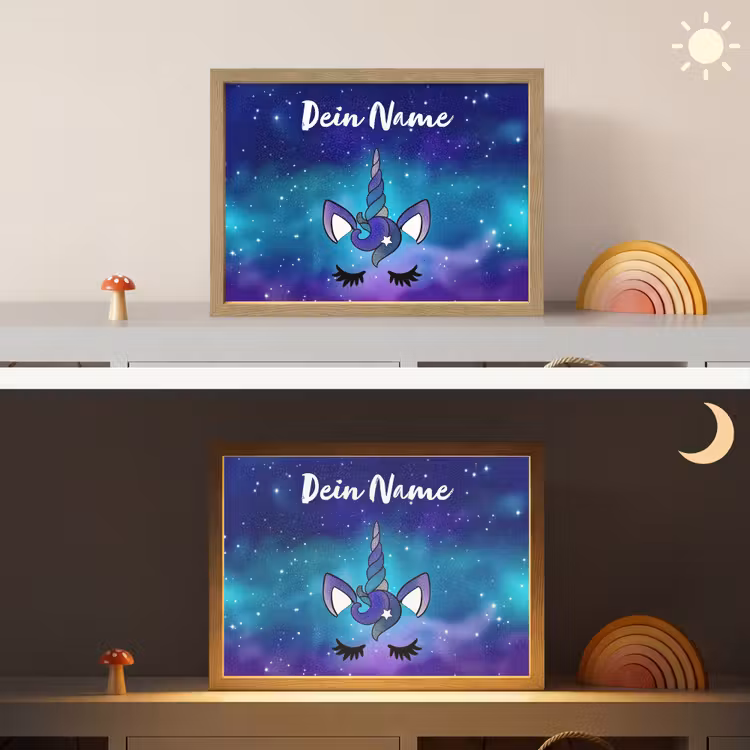 Eenhoorn - Sterrenhemel - Wimpers - Blauw Light Box met batterij (Wandlamp kind) middel -sfeer3_kind
