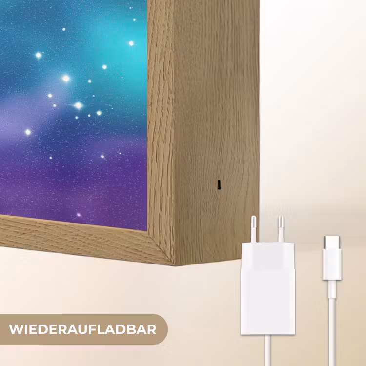 Eenhoorn - Sterrenhemel - Wimpers - Blauw Light Box met batterij (Wandlamp kind) middel -USP_websiteoplaadbaarDE