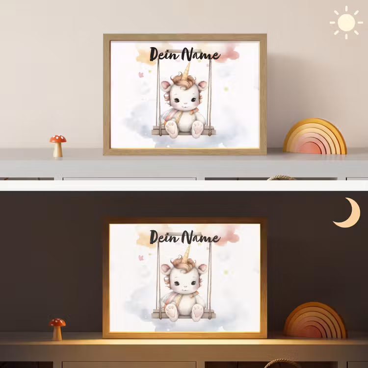 Eenhoorn - Dier - Kinderen - Unicorn Light Box met batterij (Wandlamp kind) middel -sfeer3_kind