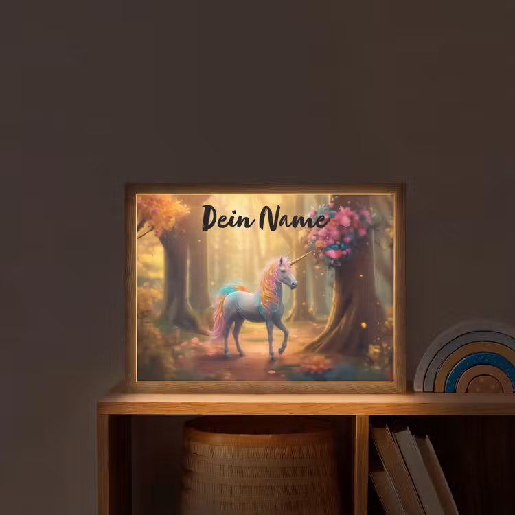 Eenhoorn - Bos - Kleurrijk - Bloemen - Meiden Light Box met batterij (Wandlamp kind) middel -sfeer1_kind