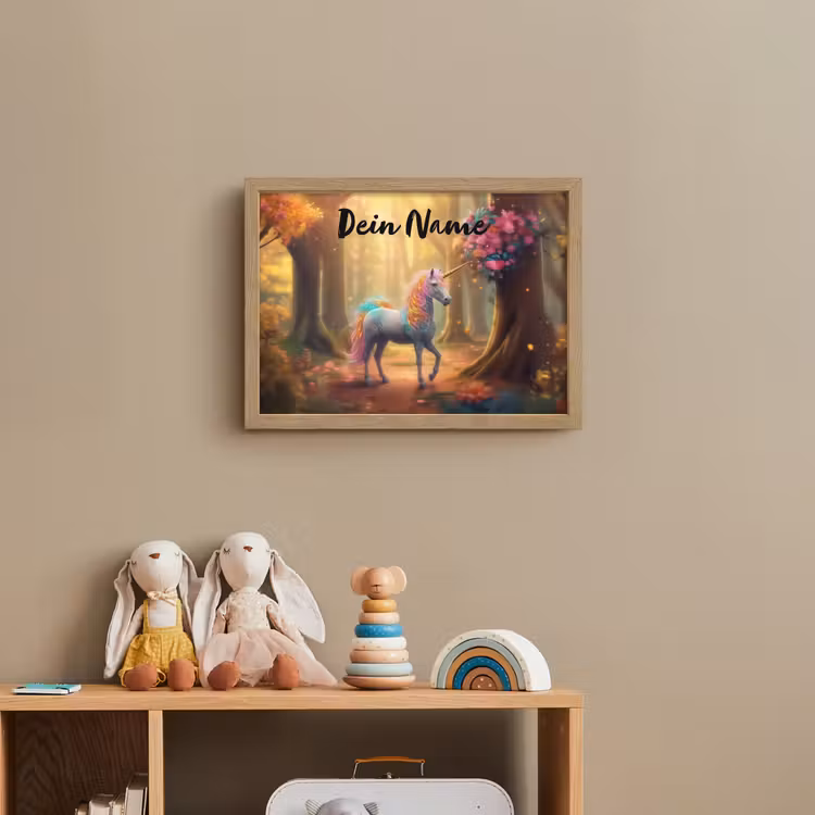 Eenhoorn - Bos - Kleurrijk - Bloemen - Meiden Light Box met batterij (Wandlamp kind) middel -sfeer2_kind