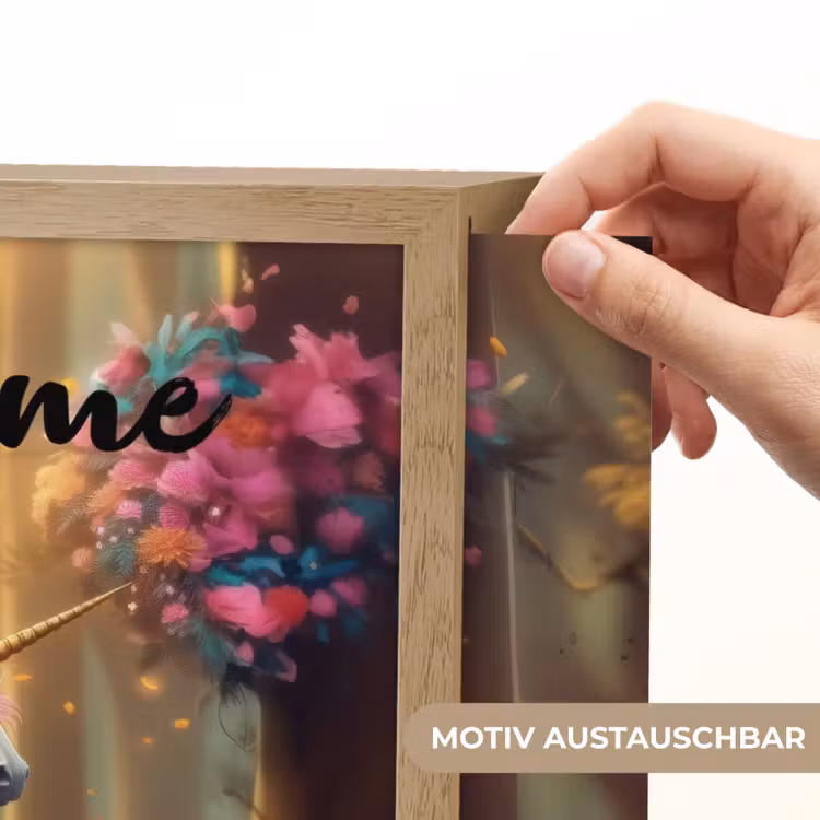 Eenhoorn - Bos - Kleurrijk - Bloemen - Meiden Light Box met batterij (Wandlamp kind) middel -USP_websiteprintDE