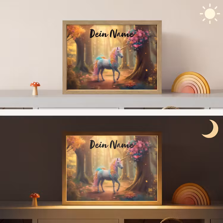 Eenhoorn - Bos - Kleurrijk - Bloemen - Meiden Light Box met batterij (Wandlamp kind) middel -sfeer3_kind