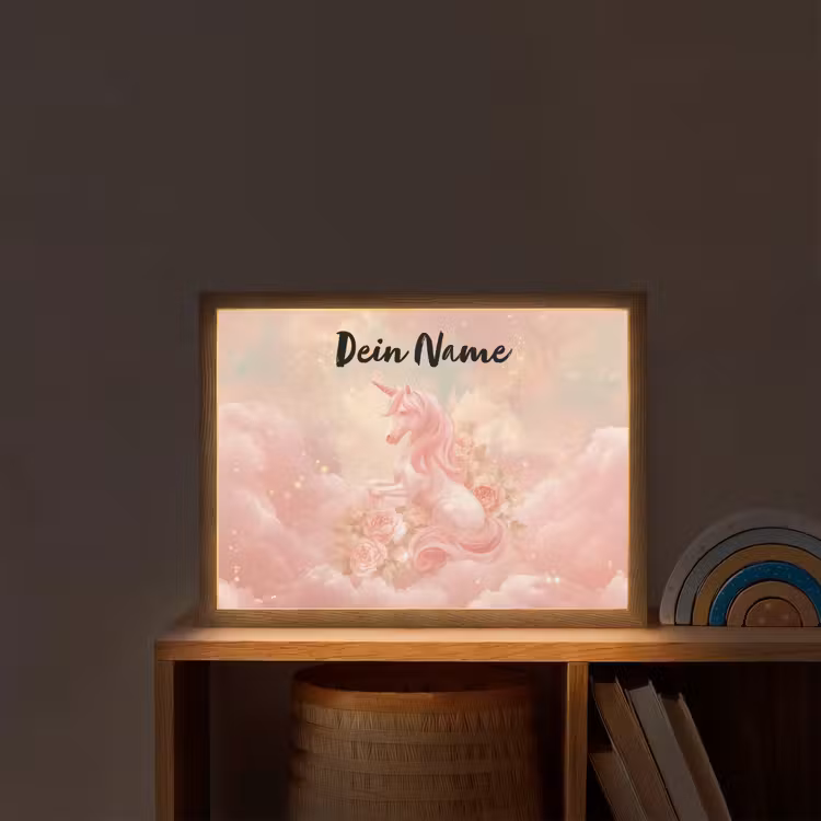 Eenhoorn - Wolken - Roze Light Box met batterij (Wandlamp kind) middel -sfeer1_kind