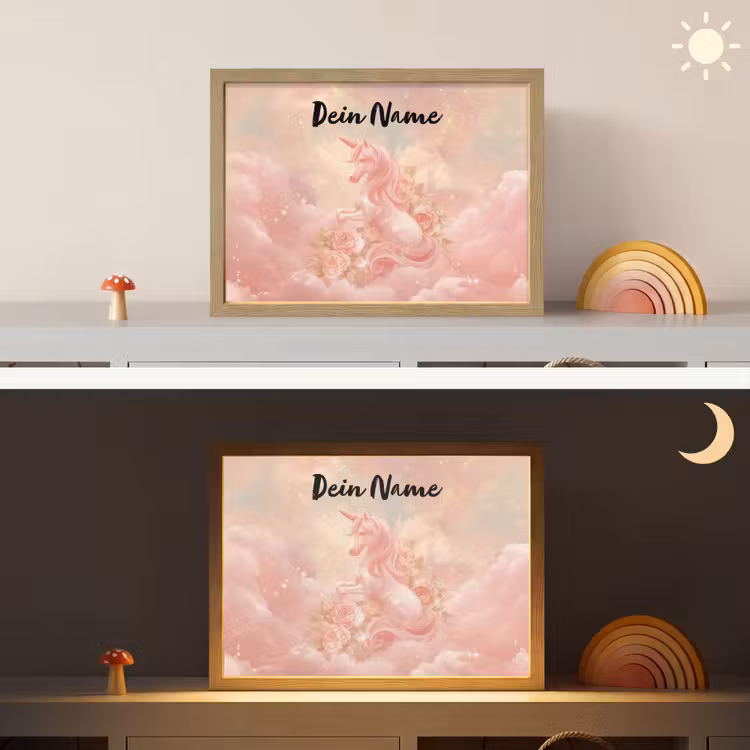 Eenhoorn - Wolken - Roze Light Box met batterij (Wandlamp kind) middel -sfeer3_kind