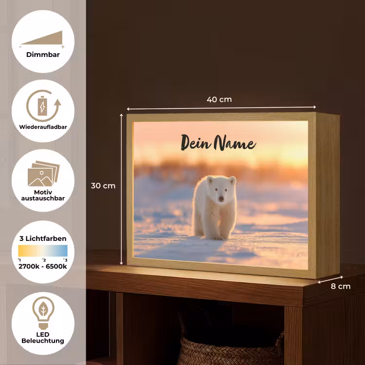 Ijsbeer - Sneeuw - Zonsopgang Light Box met batterij (Wandlamp kind) middel -USP_websiteoverzichtDE