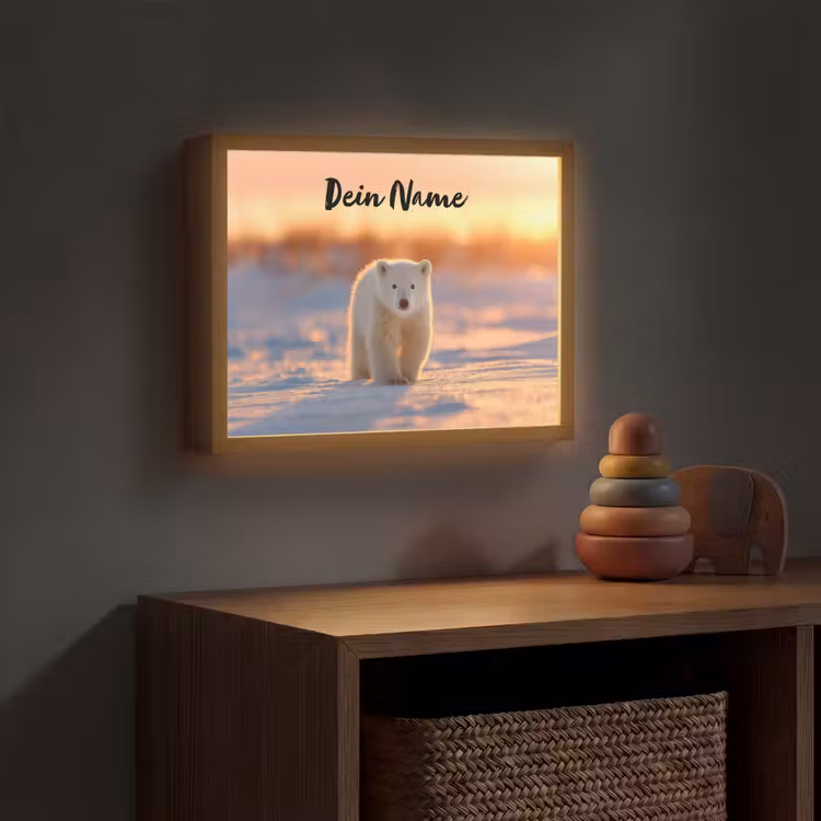 Ijsbeer - Sneeuw - Zonsopgang Light Box met batterij (Wandlamp kind) middel -sfeer5_kind