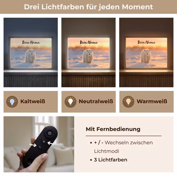 Ijsbeer - Sneeuw - Zonsopgang Light Box met batterij (Wandlamp kind) middel -USP_lichtkleurDE