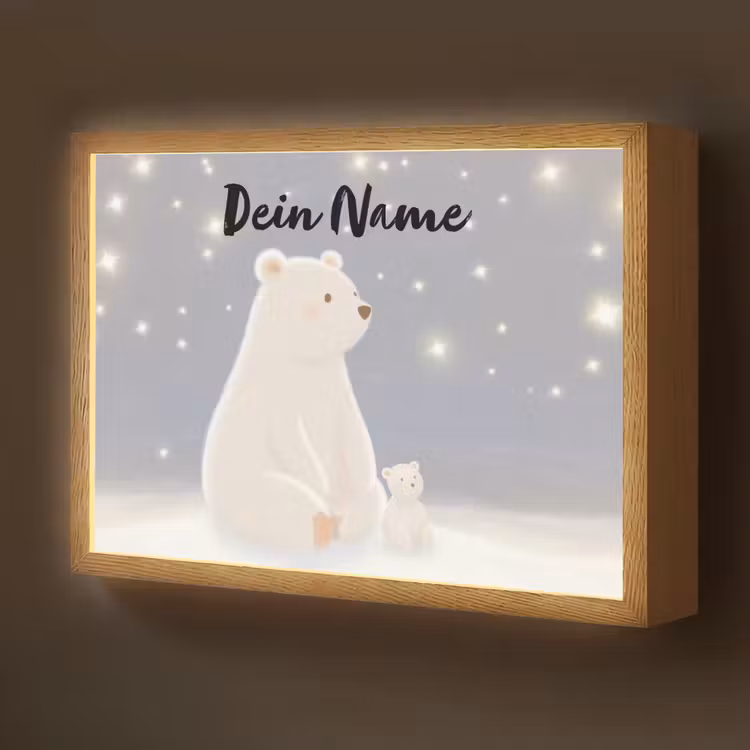 Ijsbeer - Sneeuw - Sterren - Blauw Light Box met batterij (Wandlamp kind) middel -z3d_website