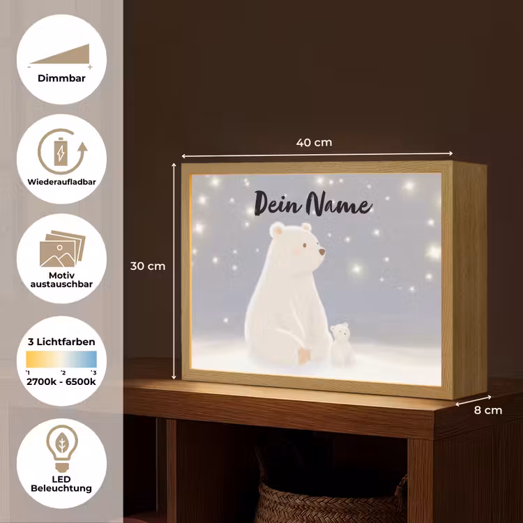 Ijsbeer - Sneeuw - Sterren - Blauw Light Box met batterij (Wandlamp kind) middel -USP_websiteoverzichtDE