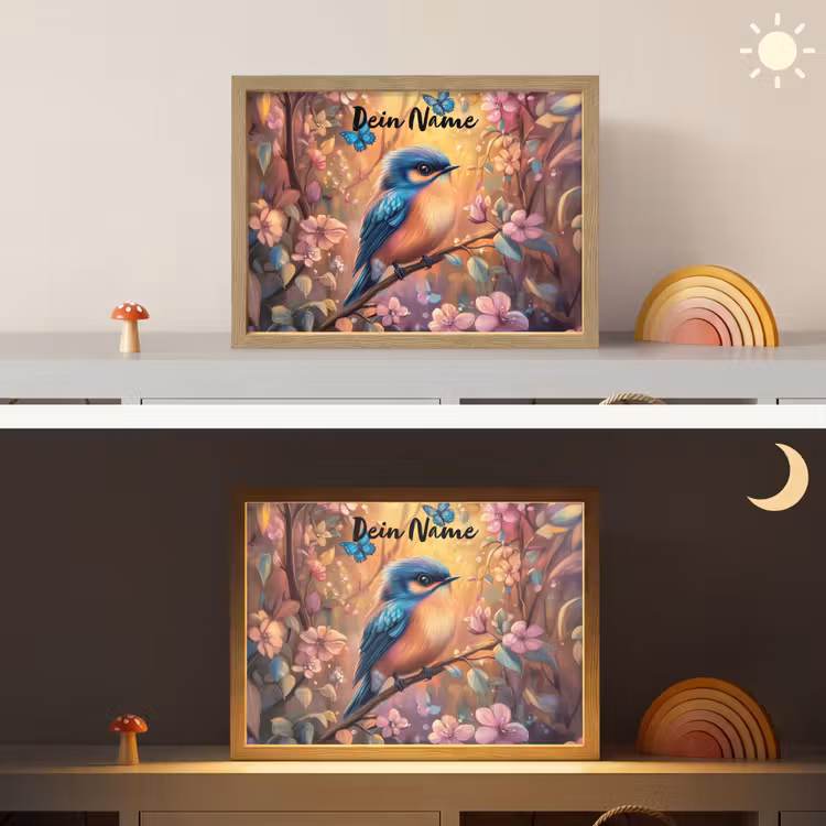 IJsvogel - Sprookjesbos - Roze - Bloemen Light Box met batterij (Wandlamp kind) middel -sfeer3_kind