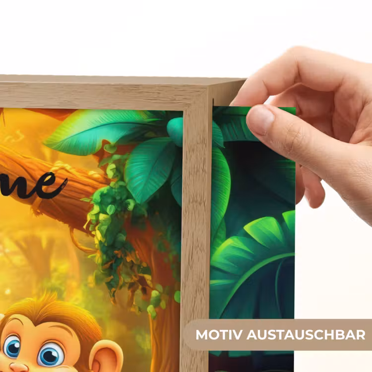 Olifant - Appje - Jungle - Kleurrijk Light Box met batterij (Wandlamp kind) middel -USP_websiteprintDE