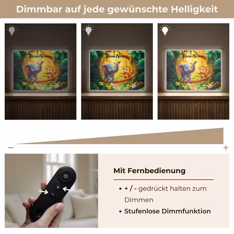 Olifant - Appje - Jungle - Kleurrijk Light Box met batterij (Wandlamp kind) middel -USP_dimbaarDE