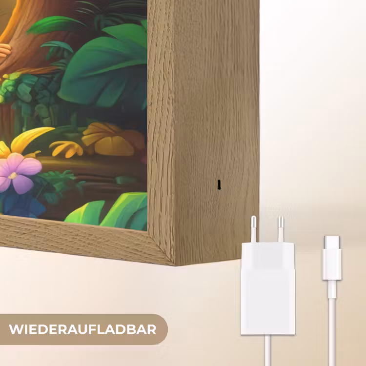 Olifant - Appje - Jungle - Kleurrijk Light Box met batterij (Wandlamp kind) middel -USP_websiteoplaadbaarDE