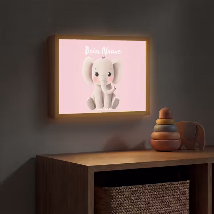 Olifant - Baby - Roze - Cartoon Light Box met batterij (Wandlamp kind) middel -sfeer5_kind