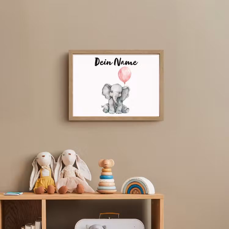 Olifant - Baby dier - Roze ballon Light Box met batterij (Wandlamp kind) middel -sfeer2_kind