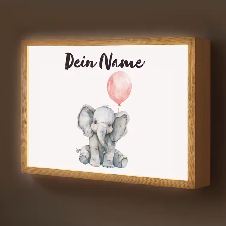 Olifant - Baby dier - Roze ballon Light Box met batterij (Wandlamp kind) middel -z3d_website