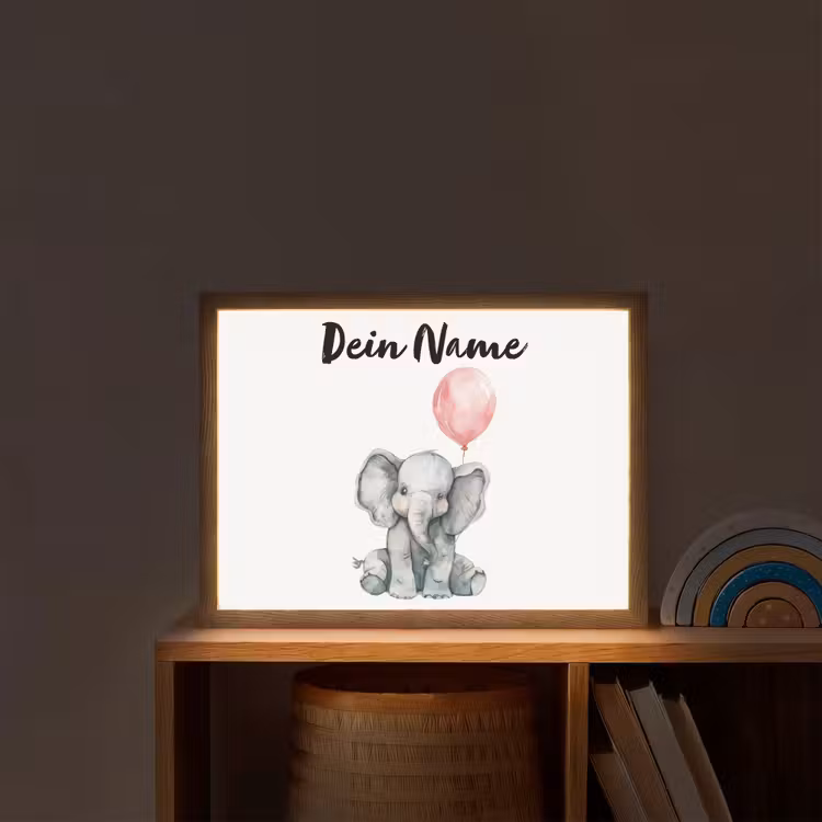 Olifant - Baby dier - Roze ballon Light Box met batterij (Wandlamp kind) middel -sfeer1_kind
