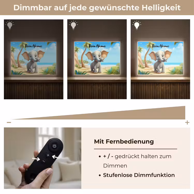 Olifant - Strand - Dieren - Meisjes - Kind Light Box met batterij (Wandlamp kind) middel -USP_dimbaarDE