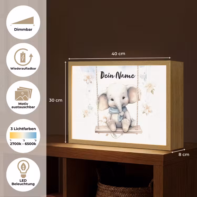 Olifant - Dier - Kinderen Light Box met batterij (Wandlamp kind) middel -USP_websiteoverzichtDE