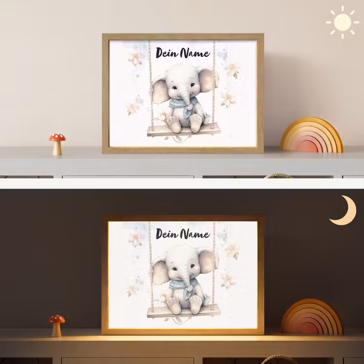 Olifant - Dier - Kinderen Light Box met batterij (Wandlamp kind) middel -sfeer3_kind