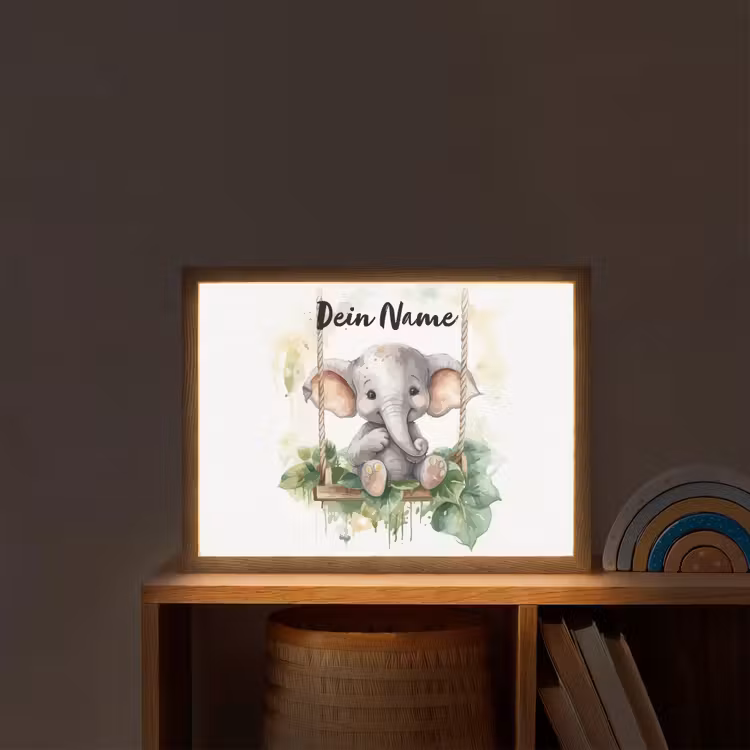 Olifant - Dier - Kinderen - Jungle Light Box met batterij (Wandlamp kind) middel -sfeer1_kind
