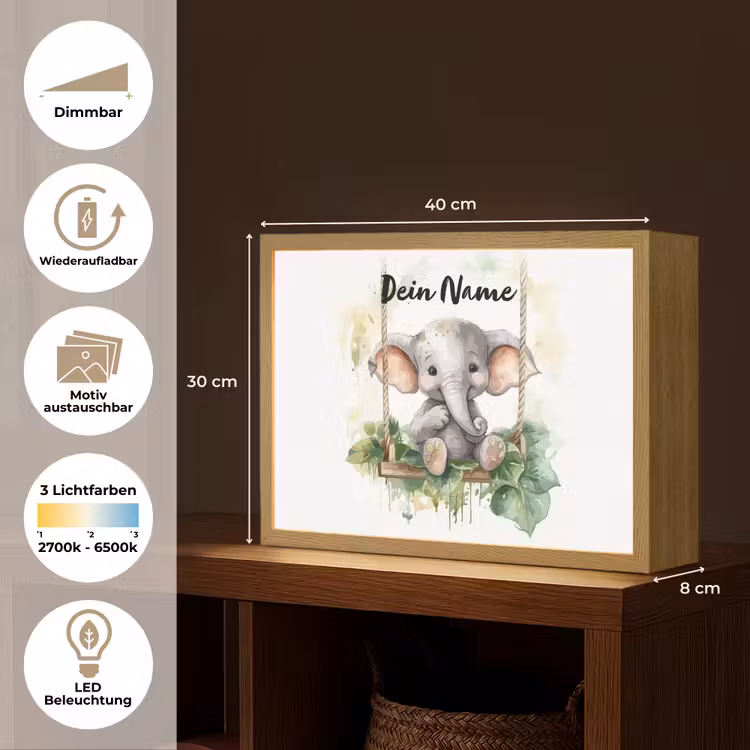 Olifant - Dier - Kinderen - Jungle Light Box met batterij (Wandlamp kind) middel -USP_websiteoverzichtDE
