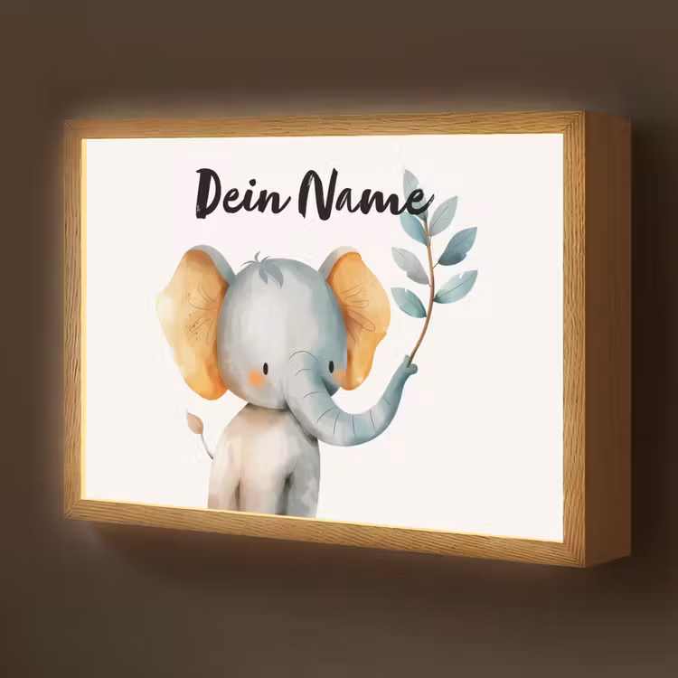 Olifant - Dier - Pastel kleuren Light Box met batterij (Wandlamp kind) middel -z3d_website