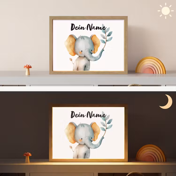 Olifant - Dier - Pastel kleuren Light Box met batterij (Wandlamp kind) middel -sfeer3_kind