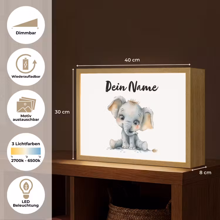 Olifant - Baby dier Light Box met batterij (Wandlamp kind) middel -USP_websiteoverzichtDE