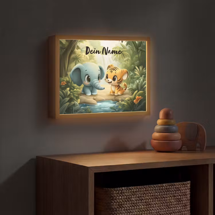 Olifant - Tijger - Bos - Jungle Light Box met batterij (Wandlamp kind) middel -sfeer5_kind
