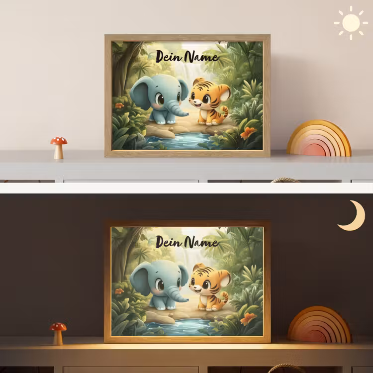 Olifant - Tijger - Bos - Jungle Light Box met batterij (Wandlamp kind) middel -sfeer3_kind