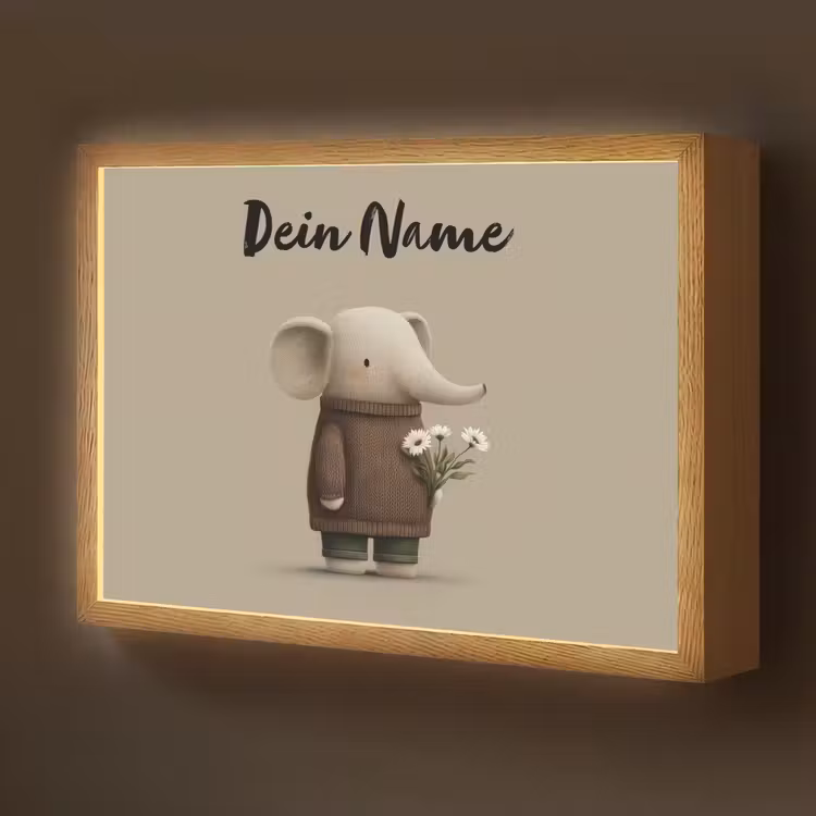 Olifant - Witte bloemen - Kindvriendelijk Light Box met batterij (Wandlamp kind) middel -z3d_website