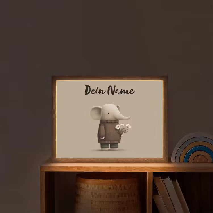 Olifant - Witte bloemen - Kindvriendelijk Light Box met batterij (Wandlamp kind) middel -sfeer1_kind