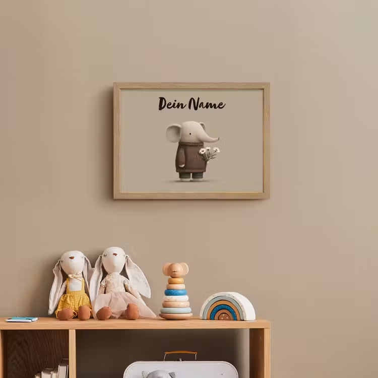 Olifant - Witte bloemen - Kindvriendelijk Light Box met batterij (Wandlamp kind) middel -sfeer2_kind