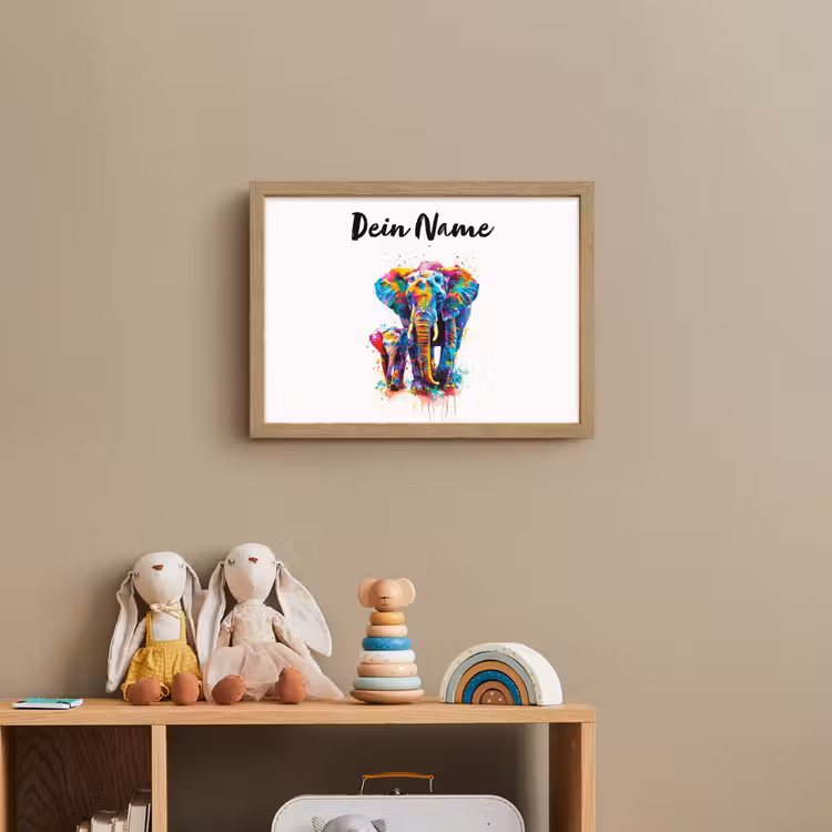 Olifanten - Dieren - Verf - Kleurrijk Light Box met batterij (Wandlamp kind) middel -sfeer2_kind