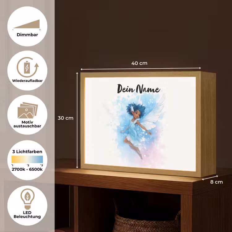 Elf - Blauw - Magie - Roze Light Box met batterij (Wandlamp kind) middel -USP_websiteoverzichtDE