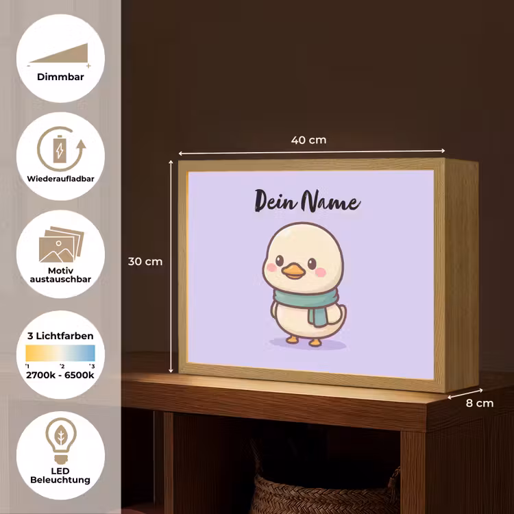 Eend - Paars - Sjaal Light Box met batterij (Wandlamp kind) middel -USP_websiteoverzichtDE