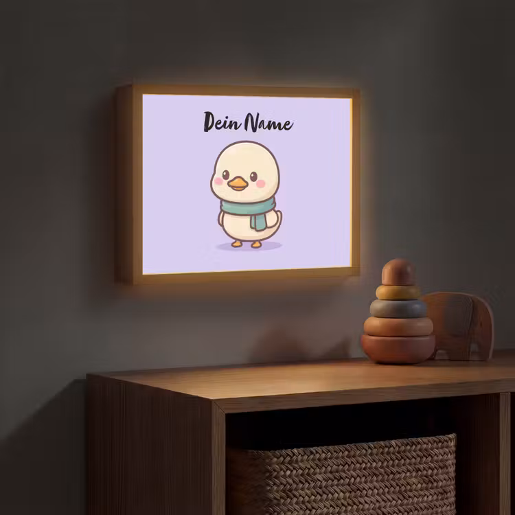 Eend - Paars - Sjaal Light Box met batterij (Wandlamp kind) middel -sfeer5_kind