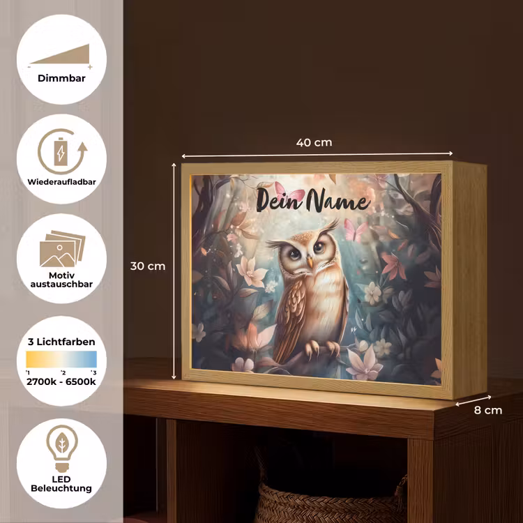 Uil - Bos - Bloemen - Vlinders Light Box met batterij (Wandlamp kind) middel -USP_websiteoverzichtDE