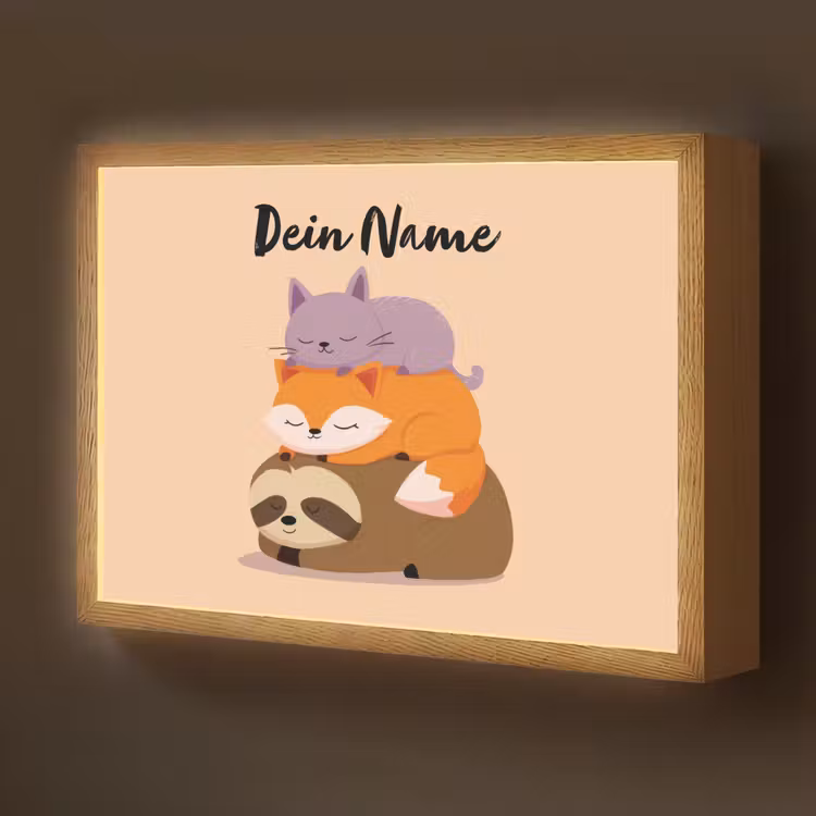 Luiaard - Vos - Kat - Slaperig Light Box met batterij (Wandlamp kind) middel -z3d_website